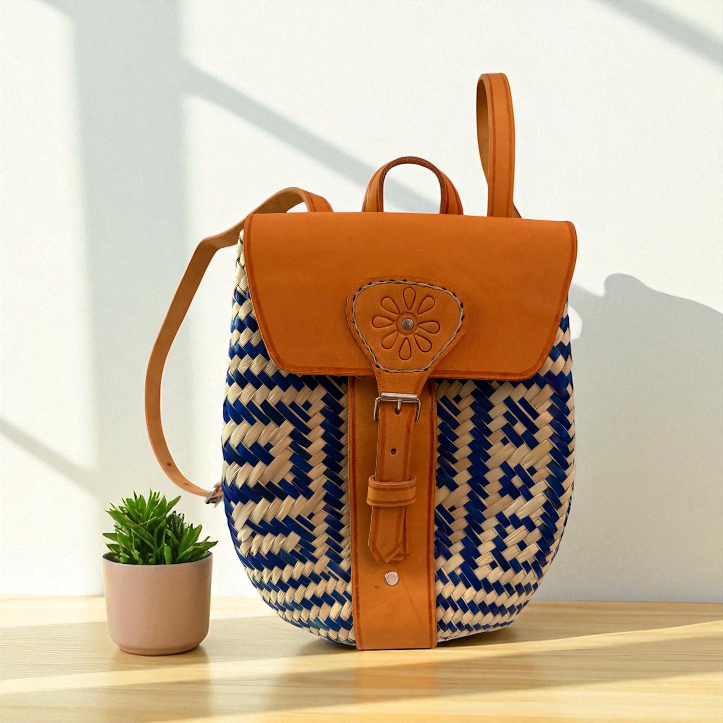 Mochila Xochitl – Sac à dos en palma avec cuir – Pièce unique – Fait main au Mexique