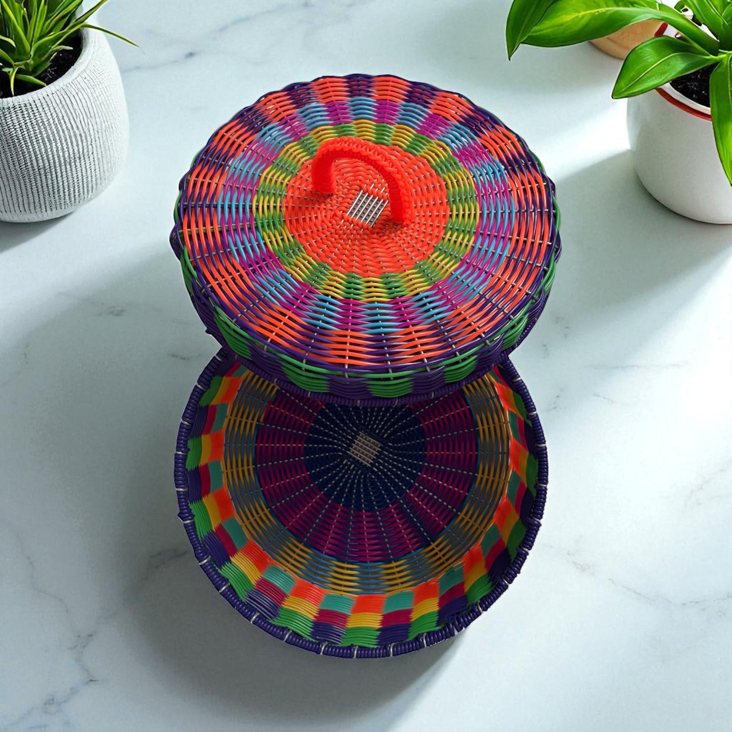 Panier rond avec couvercle – Pièce unique, fait main au Mexique