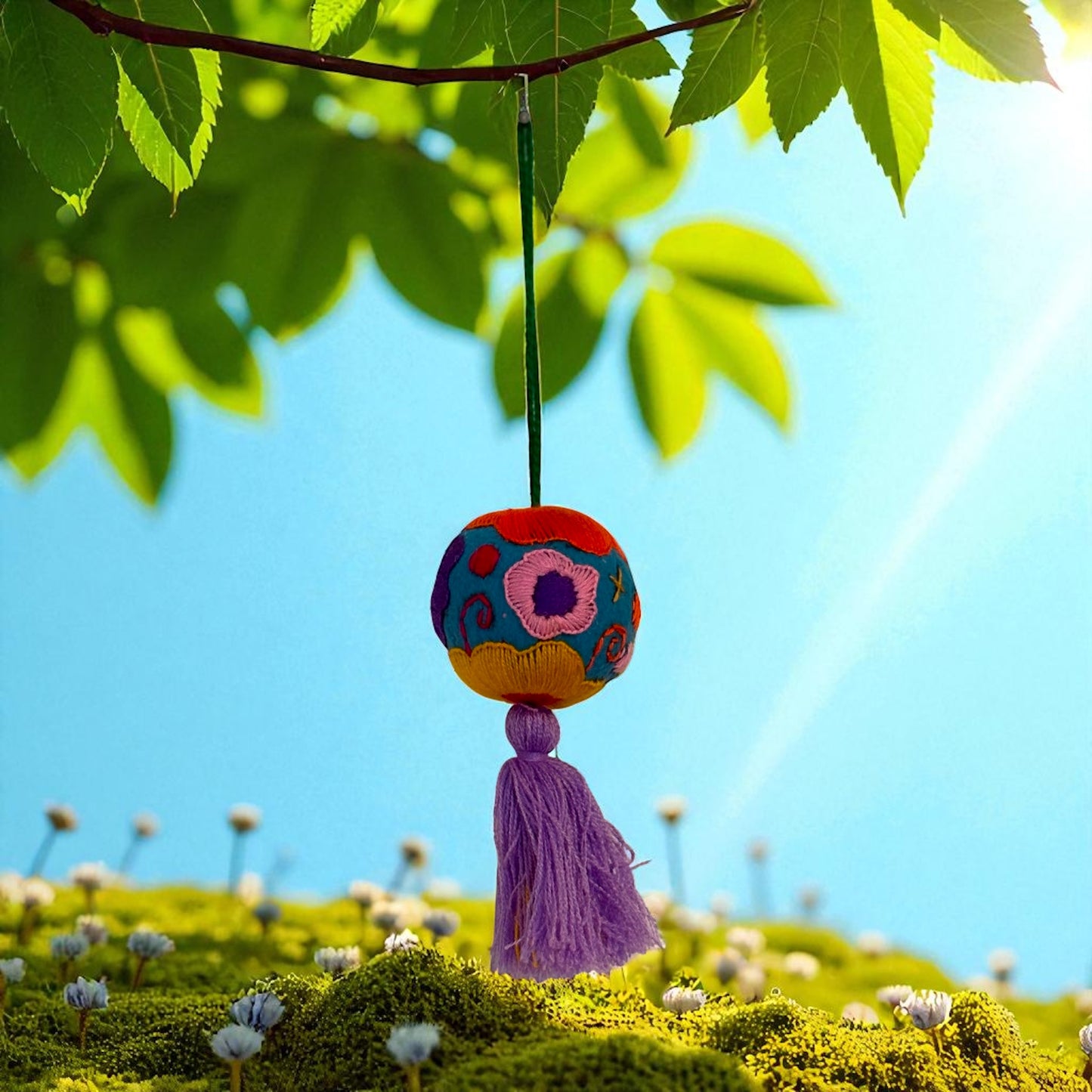 Boule décorative brodée à la main – Pièce unique artisanale du Mexique