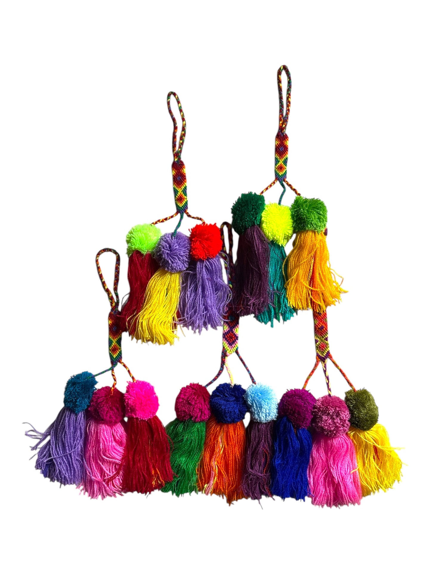 Ornement 3 Pompons Multicolores – Fait Main au Mexique