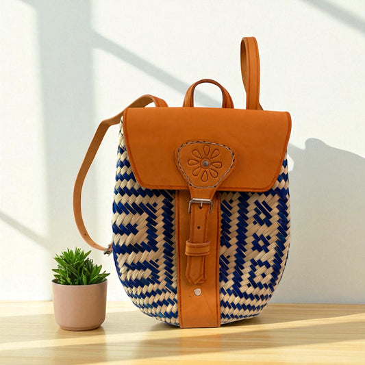 Mochila Xochitl – Sac à dos en palma avec cuir – Pièce unique – Fait main au Mexique