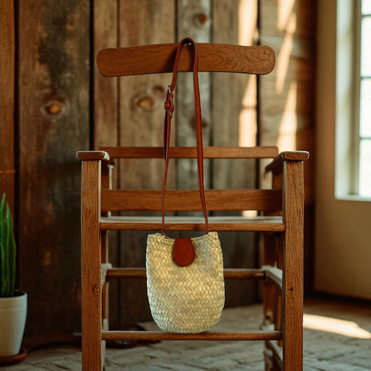 Bolsa Selena – Sac bandoulière en palma et cuir – Pièce unique – Fait main au Mexique
