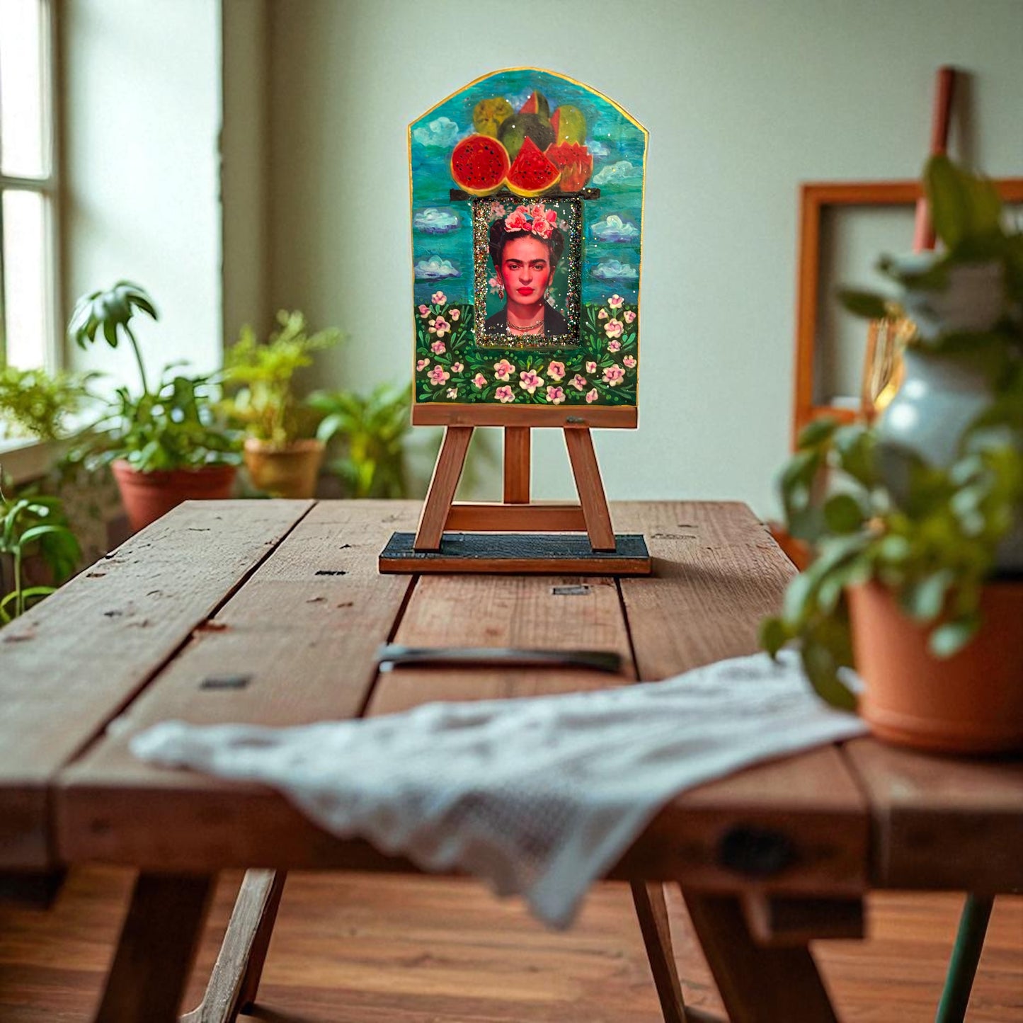 Nichos Frida – Pièce unique en carton peint à la main