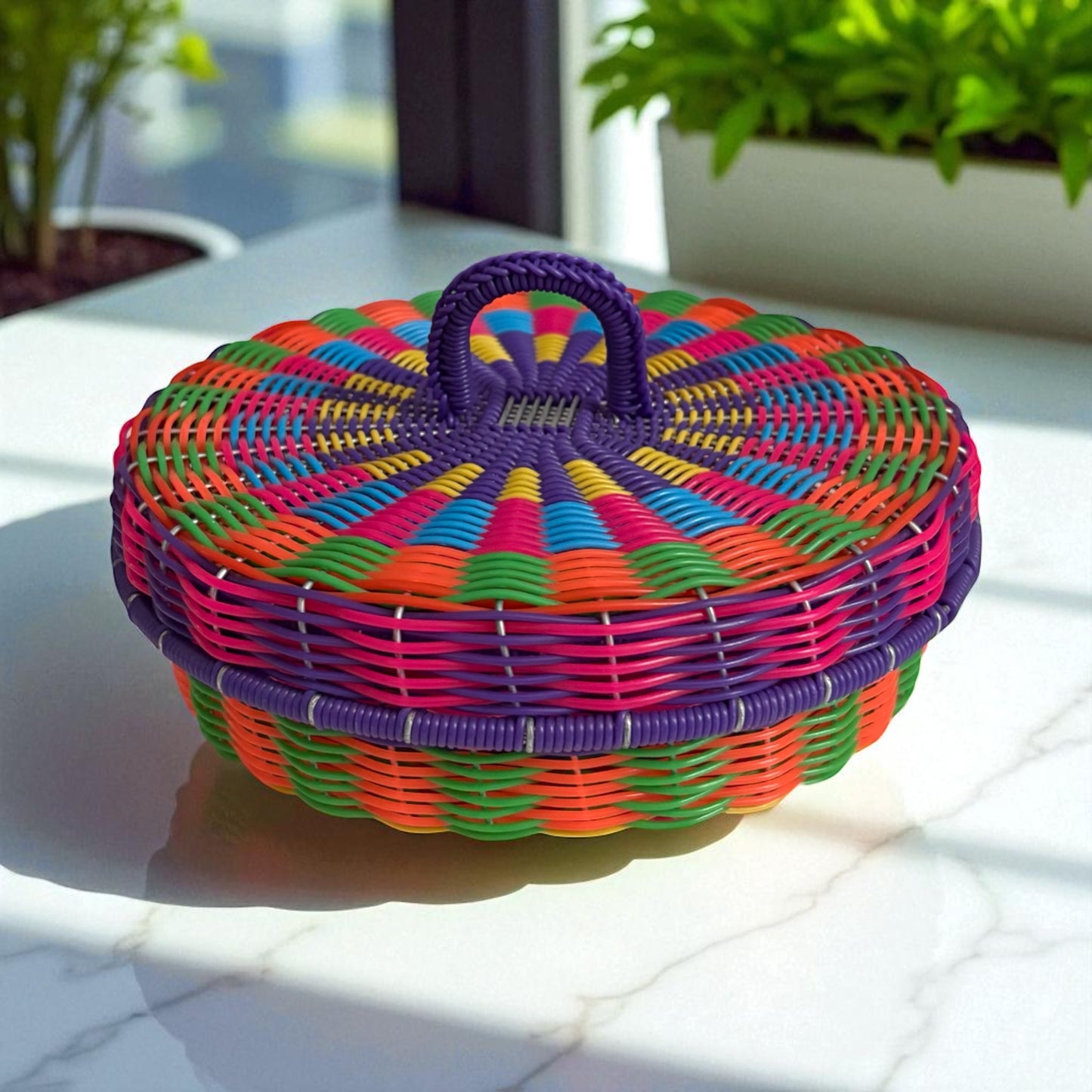 Panier rond avec couvercle – Petit modèle, pièce unique, fait main au Mexique