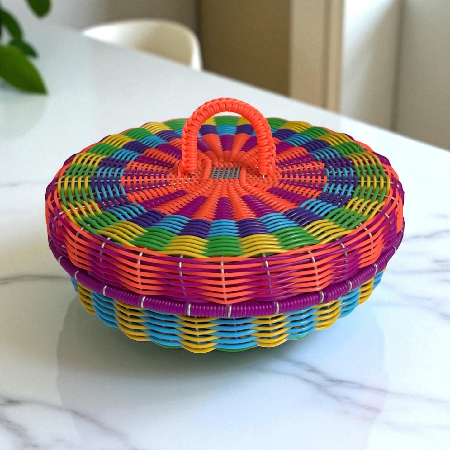 Panier rond avec couvercle – Petit modèle, pièce unique, fait main au Mexique