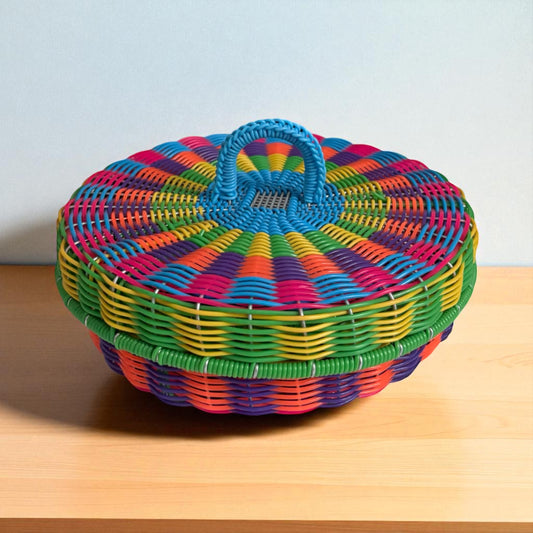 Panier rond avec couvercle – Petit modèle, pièce unique, fait main au Mexique