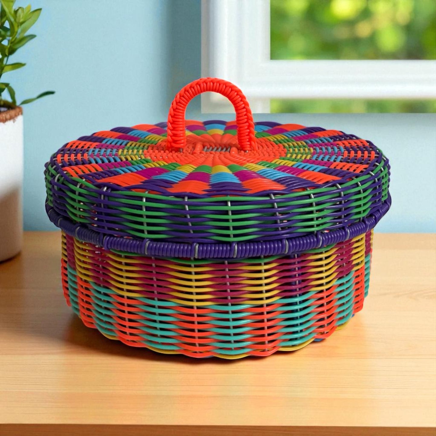 Panier rond avec couvercle – Pièce unique, fait main au Mexique