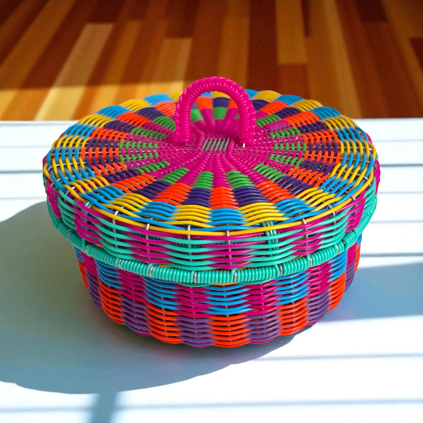 Panier rond avec couvercle – Pièce unique, fait main au Mexique
