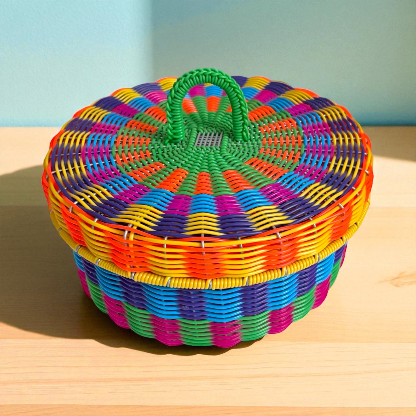 Panier rond avec couvercle – Pièce unique, fait main au Mexique