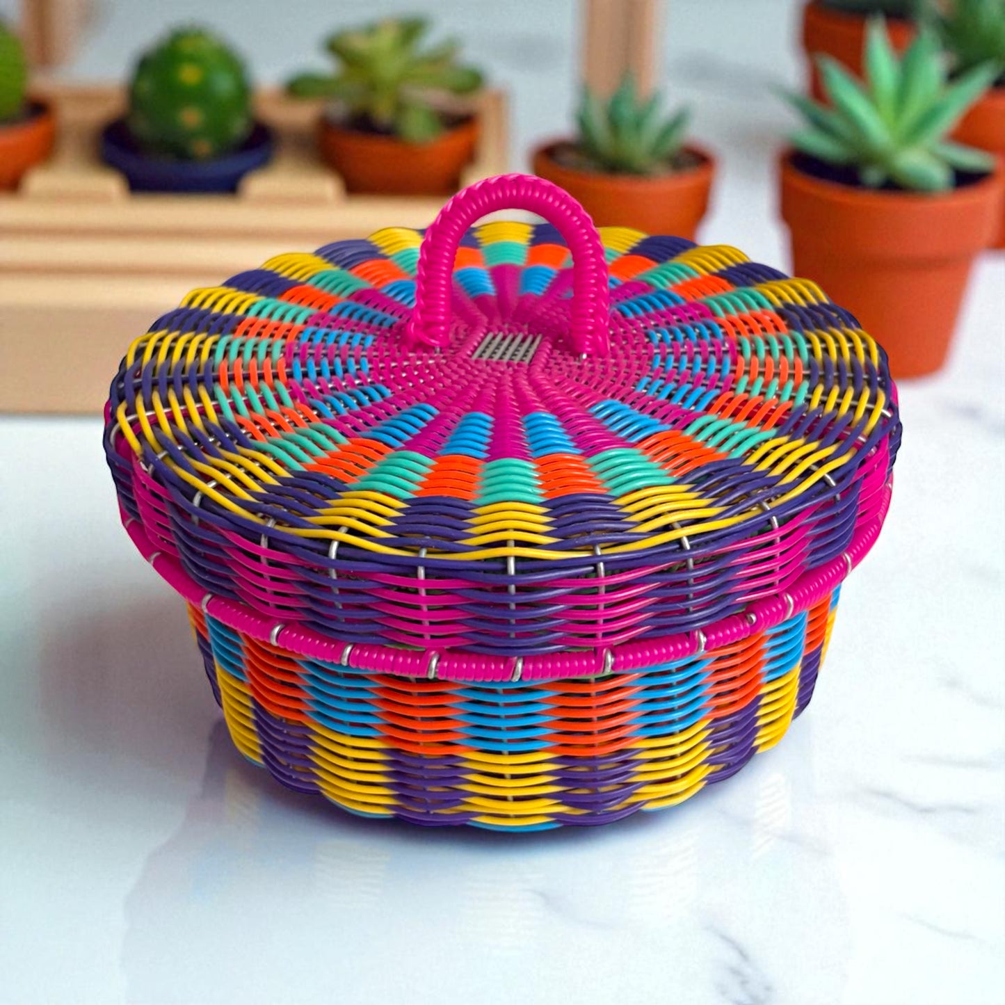Panier rond avec couvercle – Pièce unique, fait main au Mexique