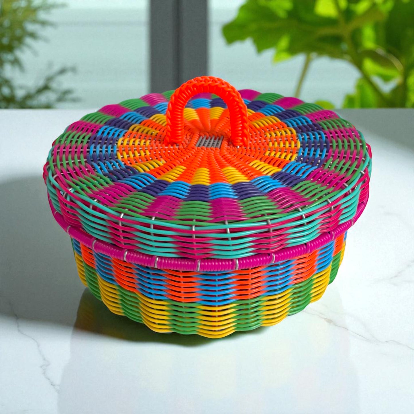 Panier rond avec couvercle – Pièce unique, fait main au Mexique