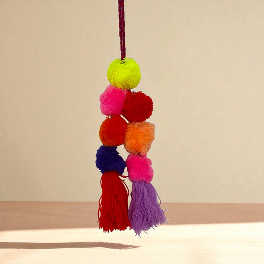 Guirlande de pompons mexicains – 7 boules multicolores, fait main