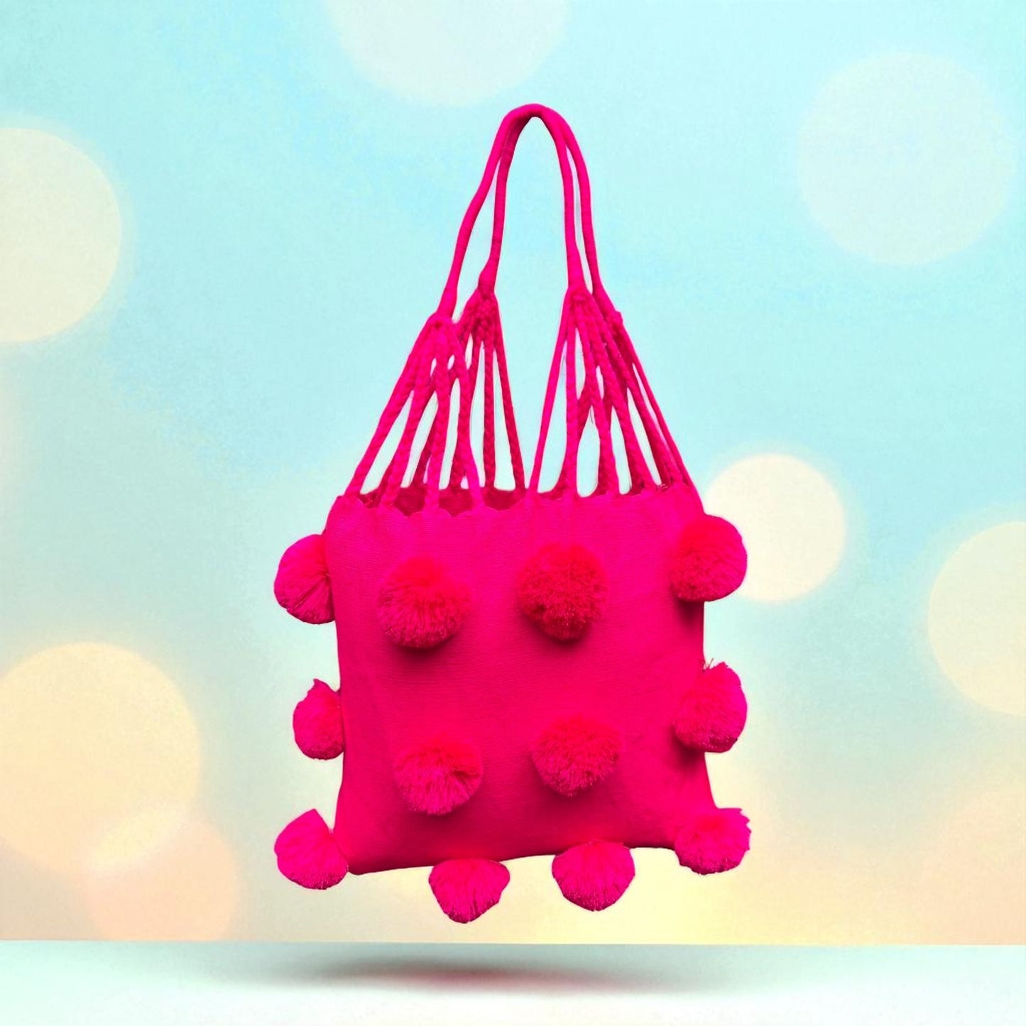 Sac en tela avec pompons – Pièce unique, fait main au Mexique