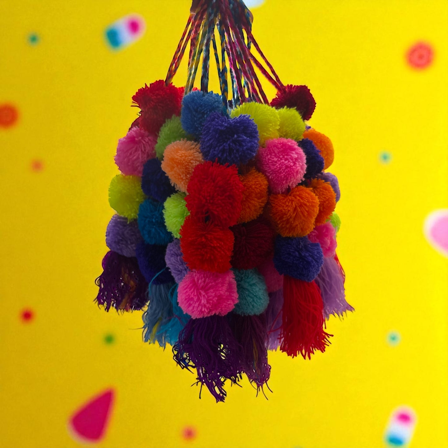 Guirlande de pompons mexicains – 7 boules multicolores, fait main